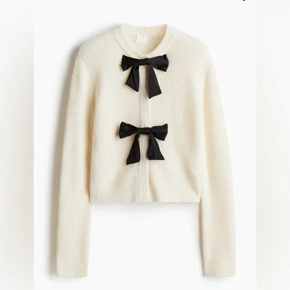 H&M Bow-Front Rib-Knit Cardigan - Picture 1 of 4